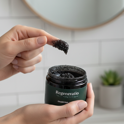 Regeneratio charcoal face scrub texture for exfoliating skincare