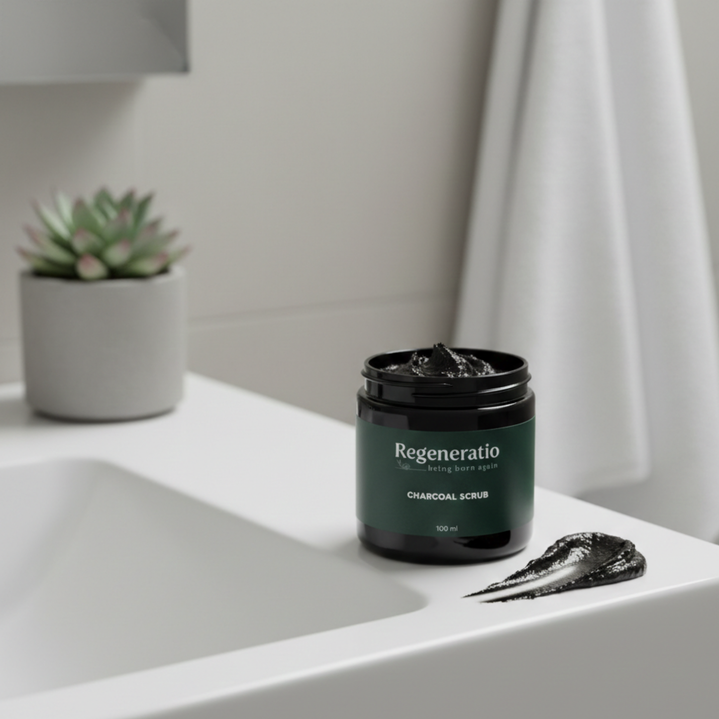 Regeneratio charcoal face scrub lifestyle image for smoother-looking skin