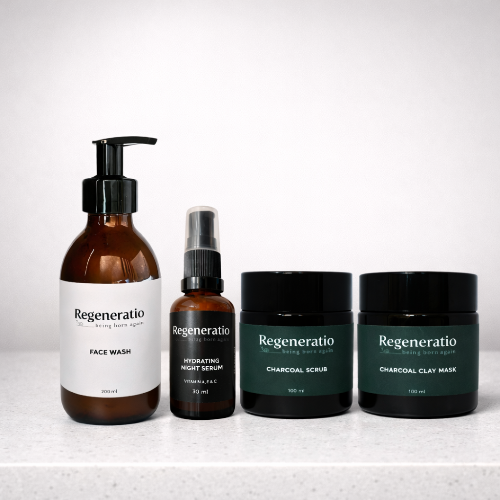 Regeneratio Acne Control skincare routine with charcoal products