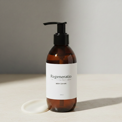 Regeneratio body lotion display for natural South African skincare