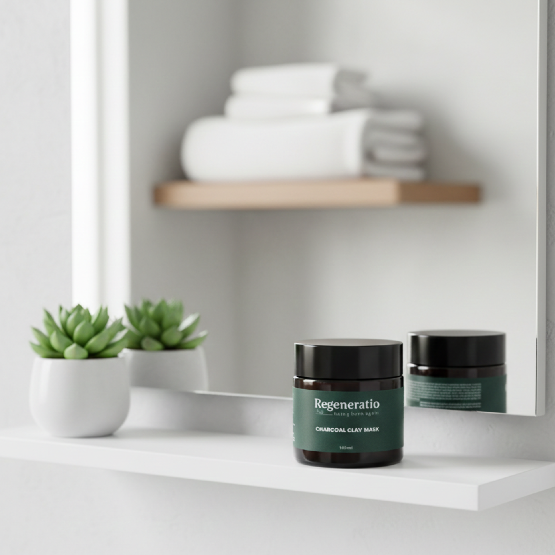 Regeneratio charcoal clay mask on shelf for acne-prone skincare