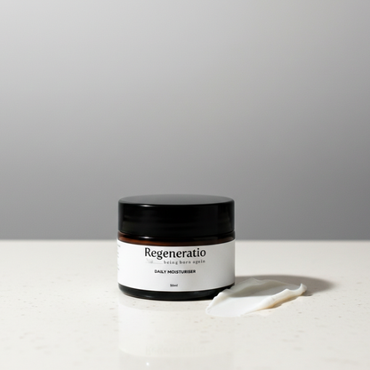 Regeneratio daily moisturiser on table for dry skin care