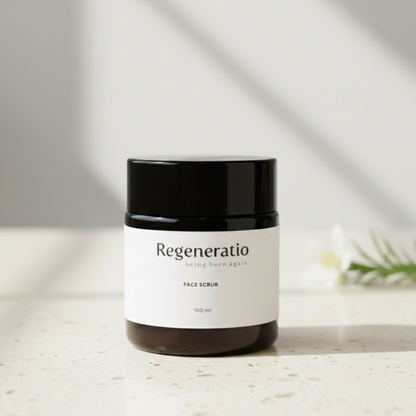 Regeneratio face scrub with floral background for natural skincare
