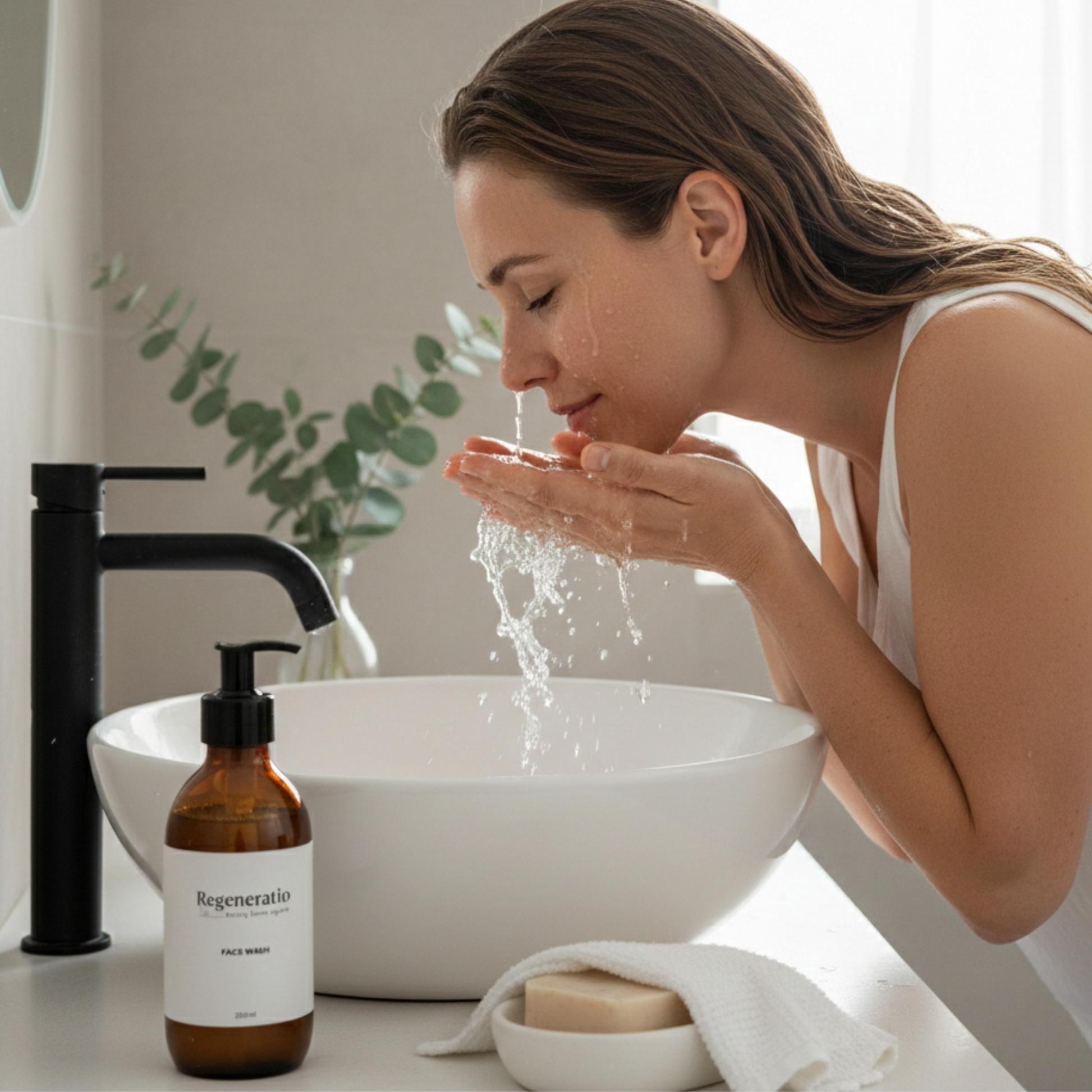 Regeneratio gentle face wash being used in a daily skincare routine