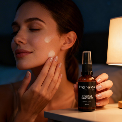 Woman applying Regeneratio hydrating night serum with snail mucin