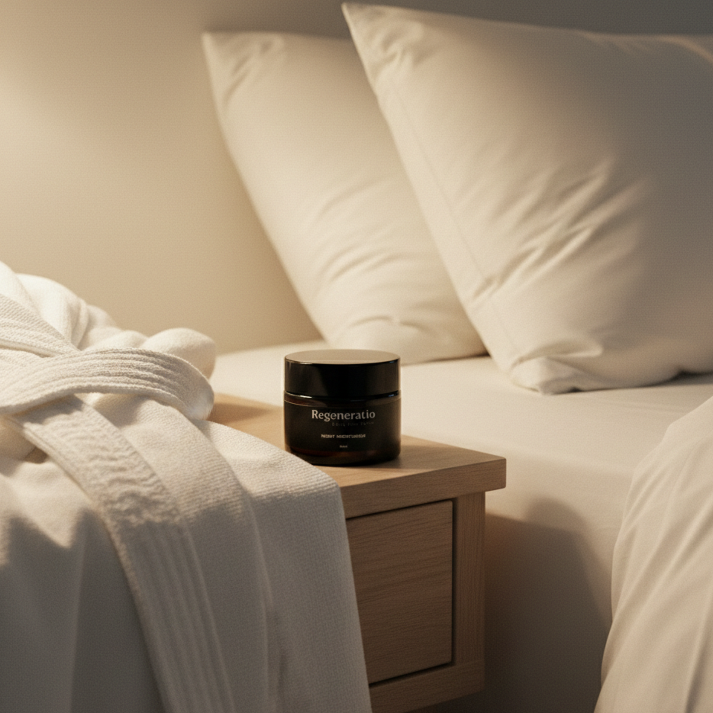 Regeneratio night moisturiser next to bed for night skincare routine