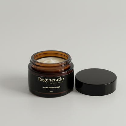 Open jar of Regeneratio night moisturiser with snail mucin