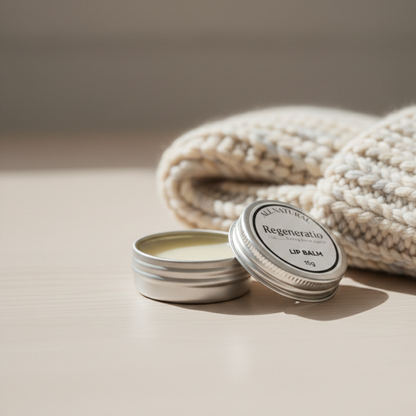 Regeneratio lip balm product display for natural skincare